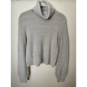 Garage Womens Medium Gray Chunky Knit Turtleneck Cropped Sweater Long Sleeve